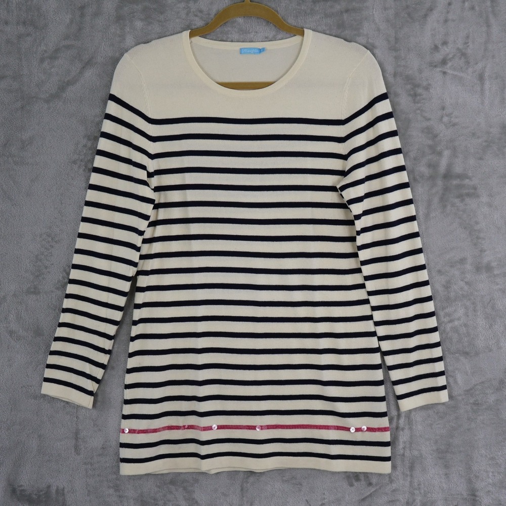 J.McLaughlin Striped Embellished Sweater Womens S Cream Nautical‎ Coastal Preppy